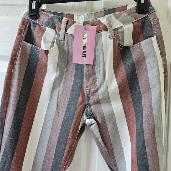 Wisteria Lane 26 Bell Bottom Jeans Vintage Style Striped Boho Y2K Hippie 70's - Picture 12 of 14